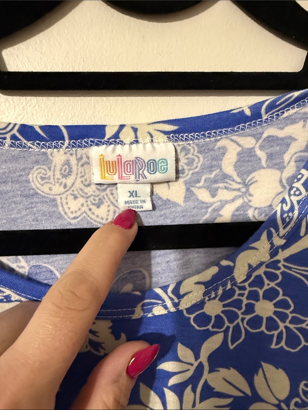 LuLaRoe Royal Blue and White Floral Top - Picture 2 of 5
